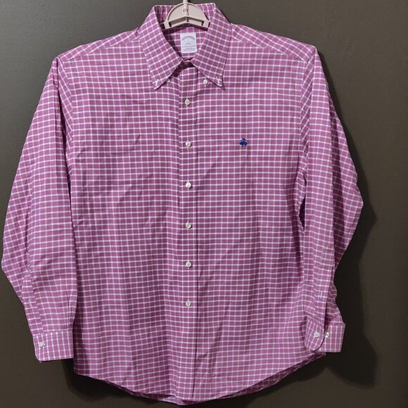 Brooks Brothers Long Sleeve Button Down Purple/White Windowpane Shirt LARGE - Picture 2 of 6